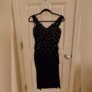 Vintage Couture Churchill and Sennett NY Black velvet green satin beaded dress